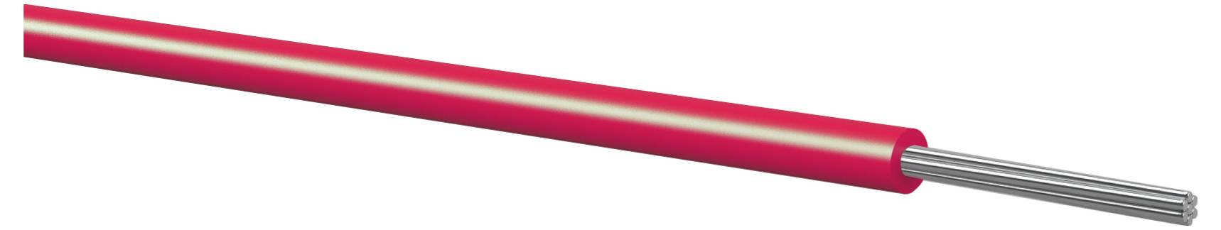 Czerwony izolowany kabel z odsłoniętymi srebrzyście błyszczącymi żyłami drutu wyciągającymi się z przeciętego końca.