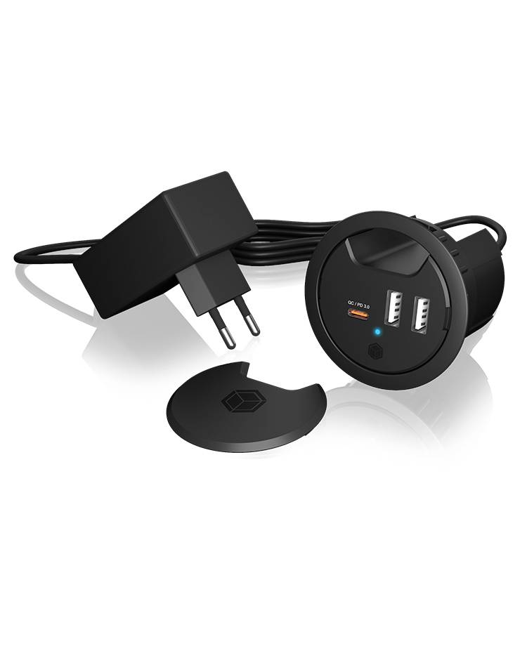Зарядное устройство ICY BOX USB 30 Вт, 2x USB-A, 1x USB-C®, черный корпус