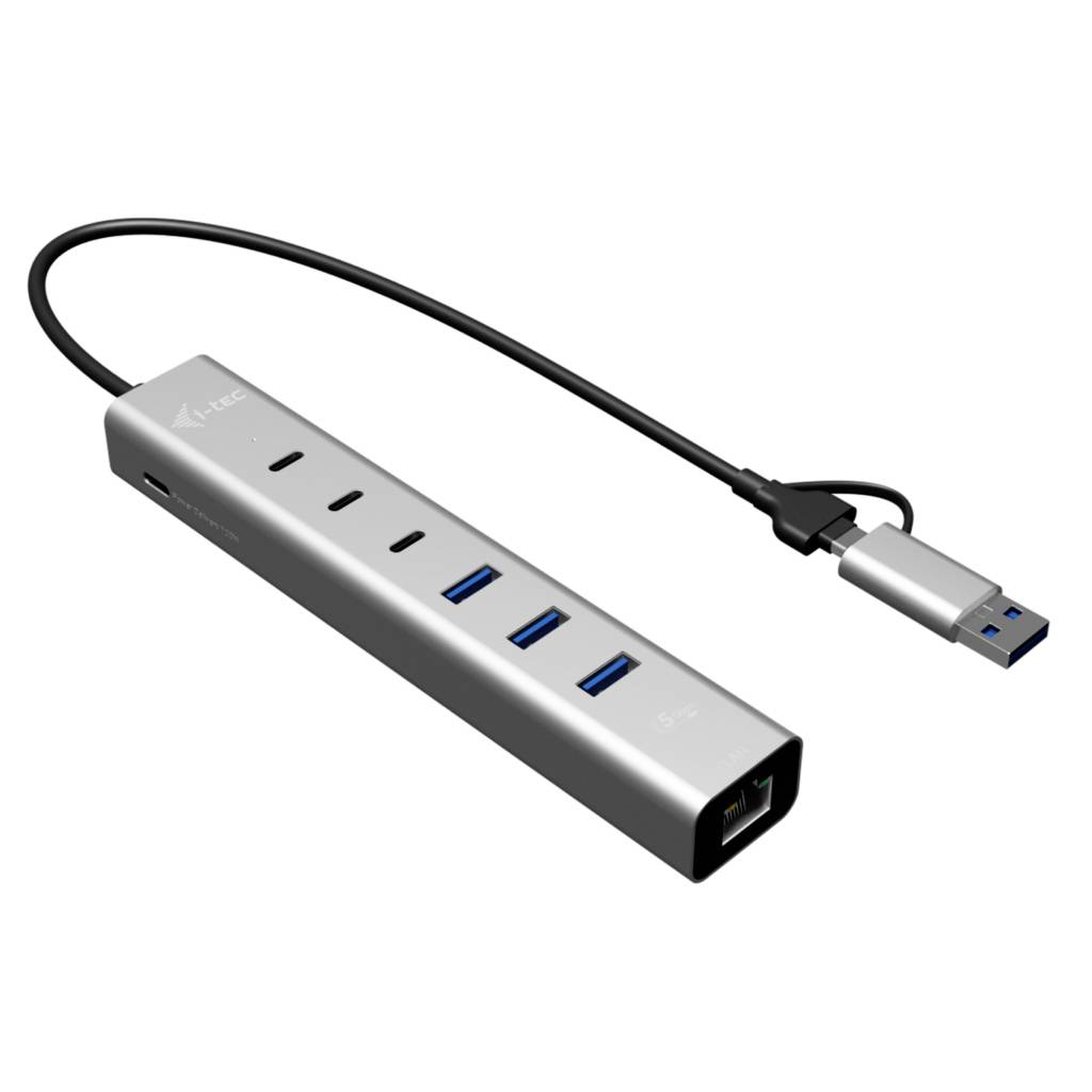 i-tec CAHUBMETAL6LANPD USB-Hub srebrny USB-C/USB-A Metal HUB 6 port+GLAN-0