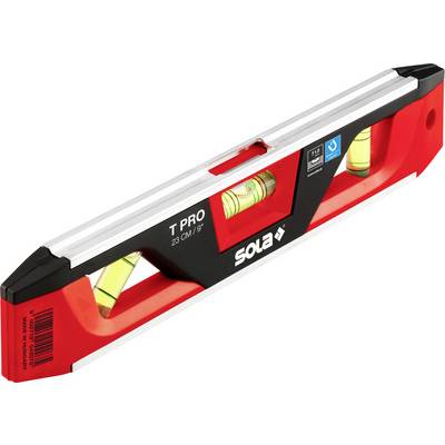 Poziomica Red Sola T PRO z trzema fiolkami bąbelkowymi na białym tle.