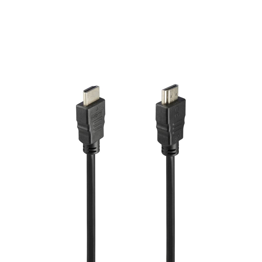 Dwa czarne kable HDMI z złączami męskimi pokazane pionowo na białym tle.