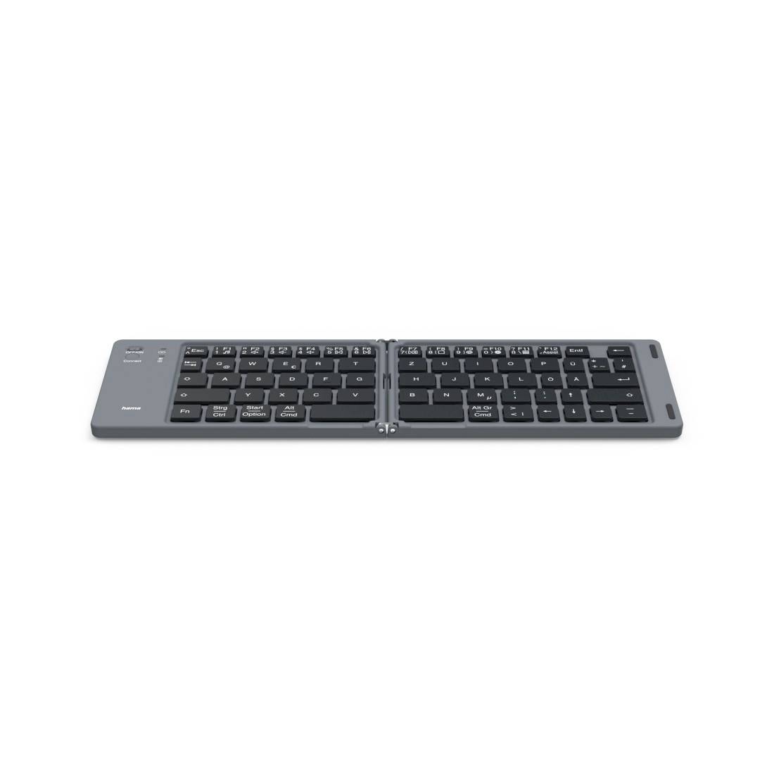 Podzielona ergonomiczna klawiatura Bluetooth z dwoma połączonymi połówkami na białym tle.