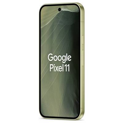 Widok z przodu złotego smartfona Google Pixel 11 z ekranem wyświetlającym "Google Pixel 11".