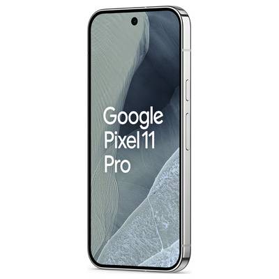 Smartfon Google Pixel 11 Pro pokazany z przodu i widoku bocznego z włączonym wyświetlaczem, oznaczony „Google Pixel 11 Pro".
