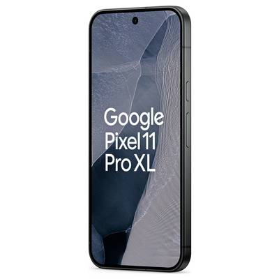 Smartfon Google Pixel 11 Pro XL pokazany z przodu z włączonym ekranem na czarnym tle.