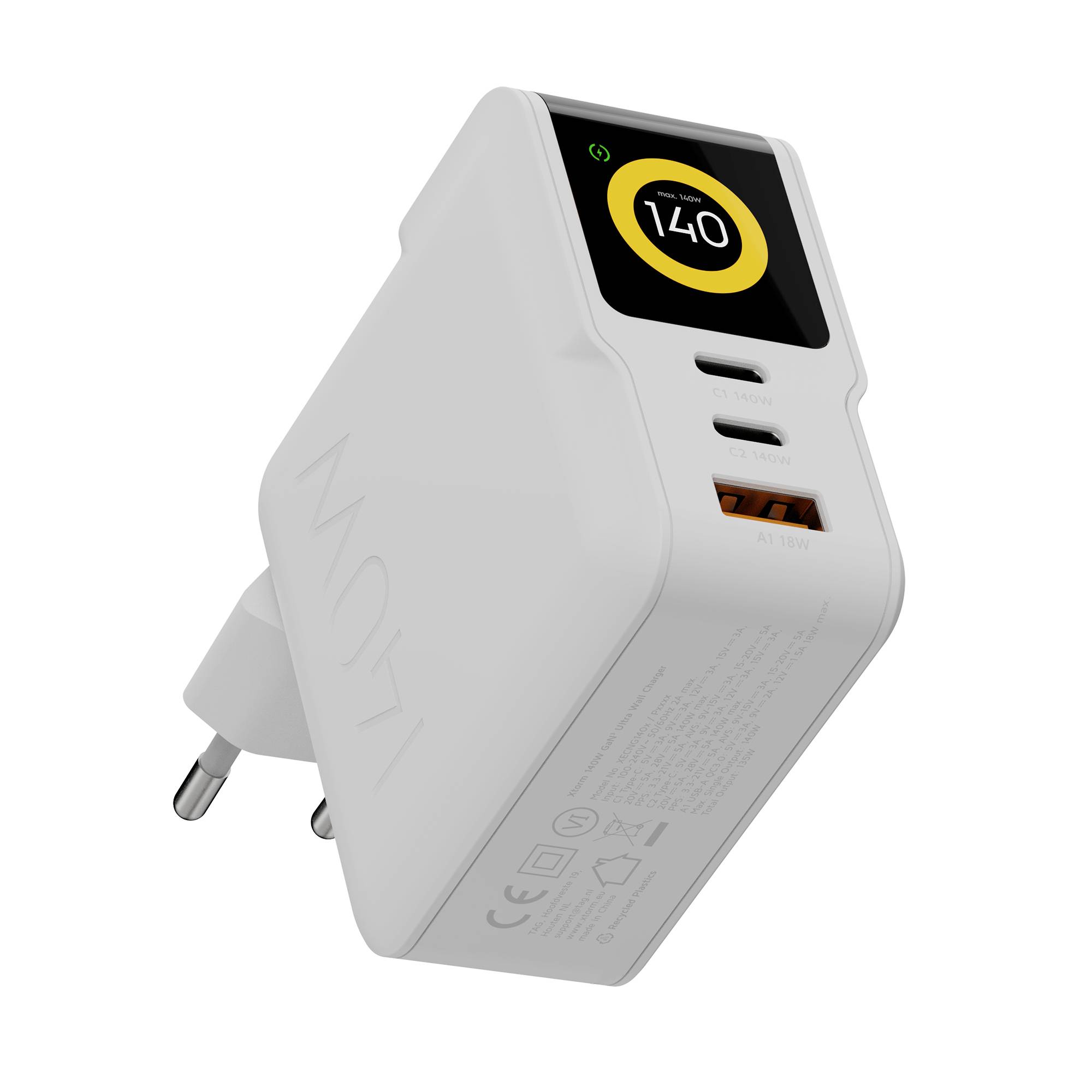 Зарядное устройство XTORM NextGen GaN3 USB 140 Вт с быстрой зарядкой 3.0, белое.