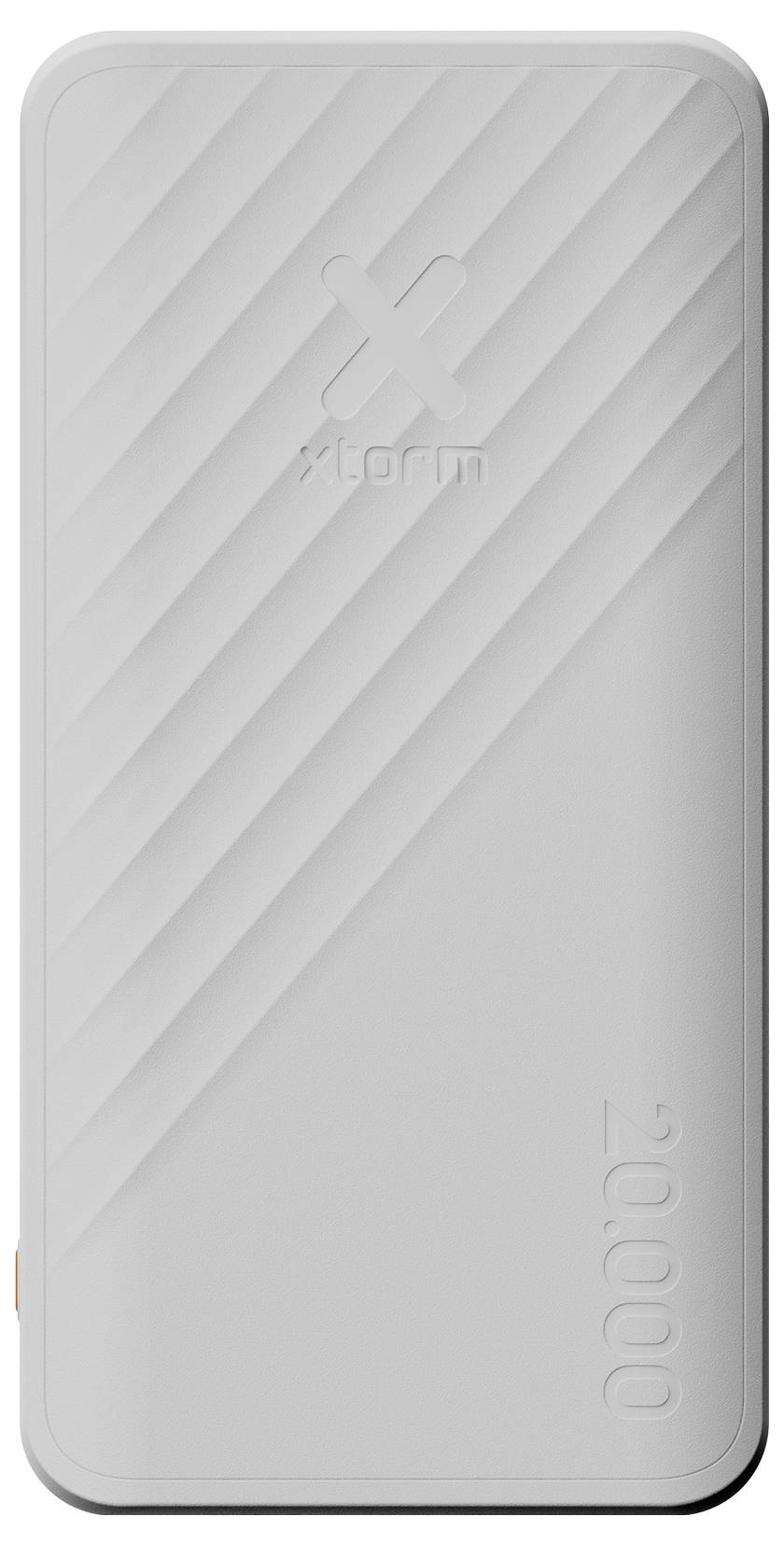 Biały przenośny powerbank Anker z ukośnym teksturowanym wzorem i wytłoczonym logo, widok z przodu.
