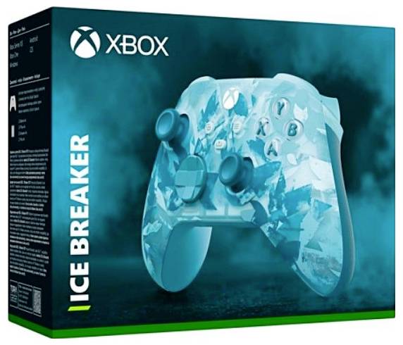 Pudełko kontrolera Xbox Ice Breaker z obrazem niebieskiego przezroczystego pada do gier Xbox i tytułem „ICE BREAKER" na przedniej stronie.