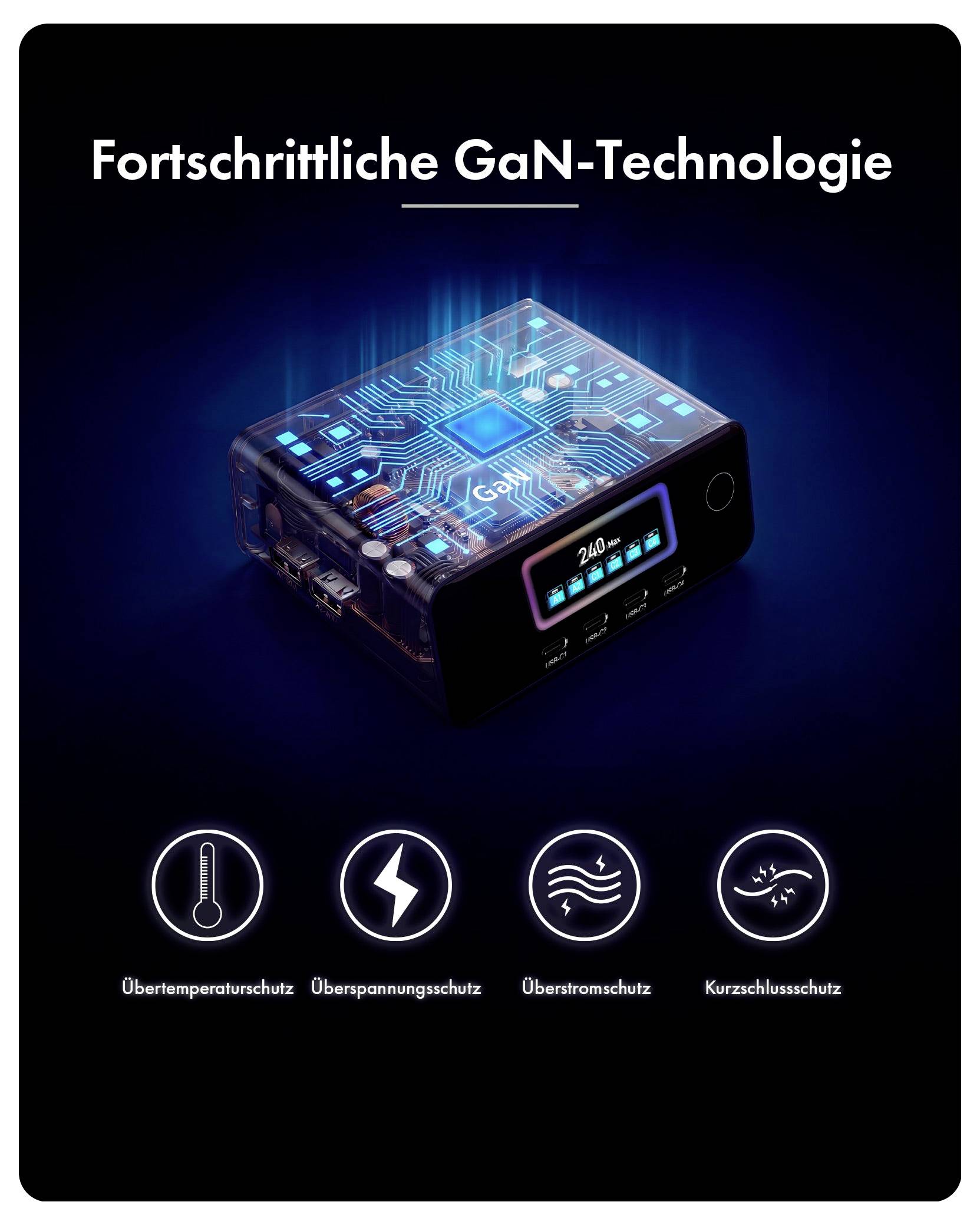 ICY BOX IB-PS2401 Stacja ładowania USB 240 W 4x USB-C®, 2x USB-A czarny dom GaN-5