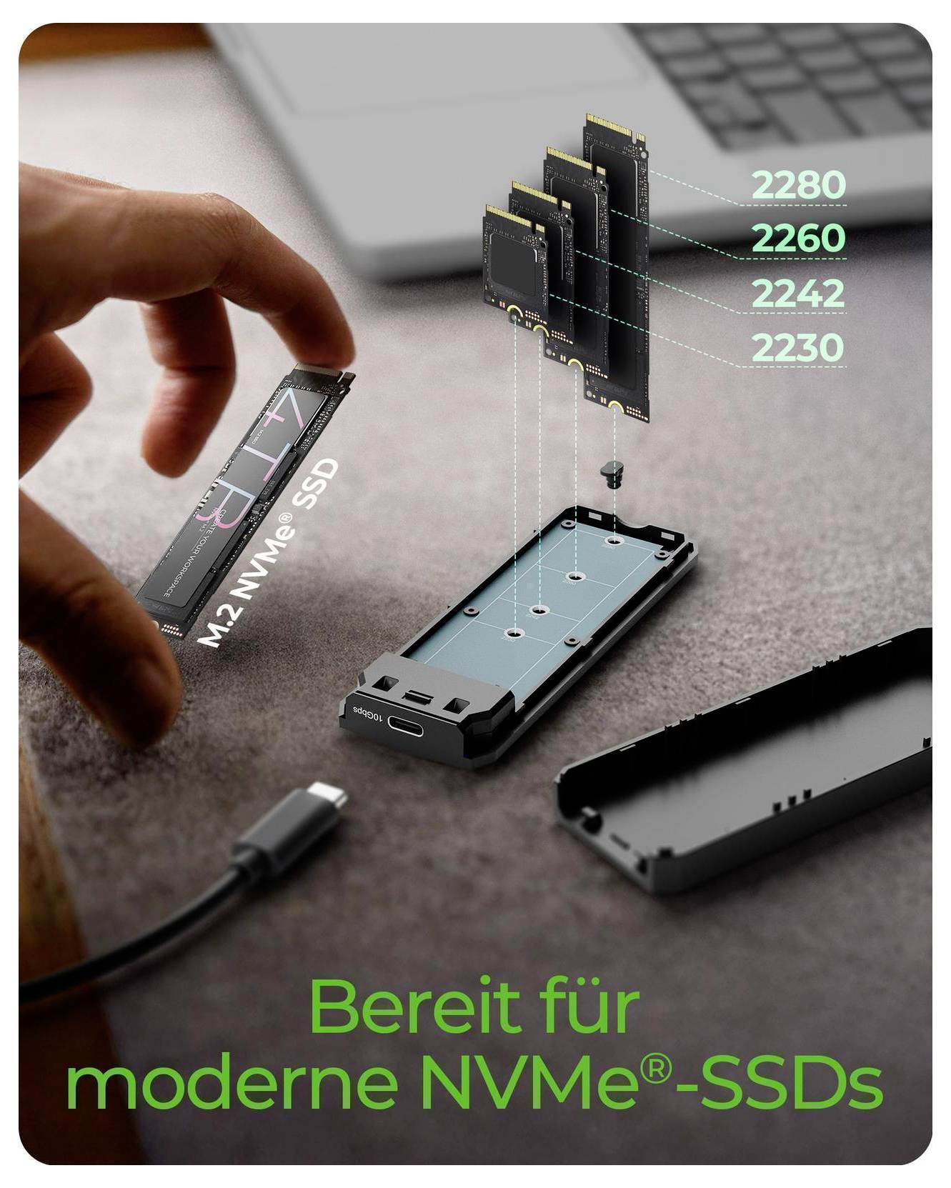 ICY BOX IB-1805ML-CU31 Obudowa M.2 SSD USB-C® (USB 3.2 Gen 2) 10 GBit/s M.2 PCIe NVMe 2230, 2242, 2260, 2280 61189-3