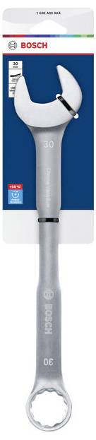 KLUCZ PŁASKI BOSCH 30 mm Z CHROMOWANYM WYKOŃCZENIEM NA OPAKOWANIU PRODUKTU.