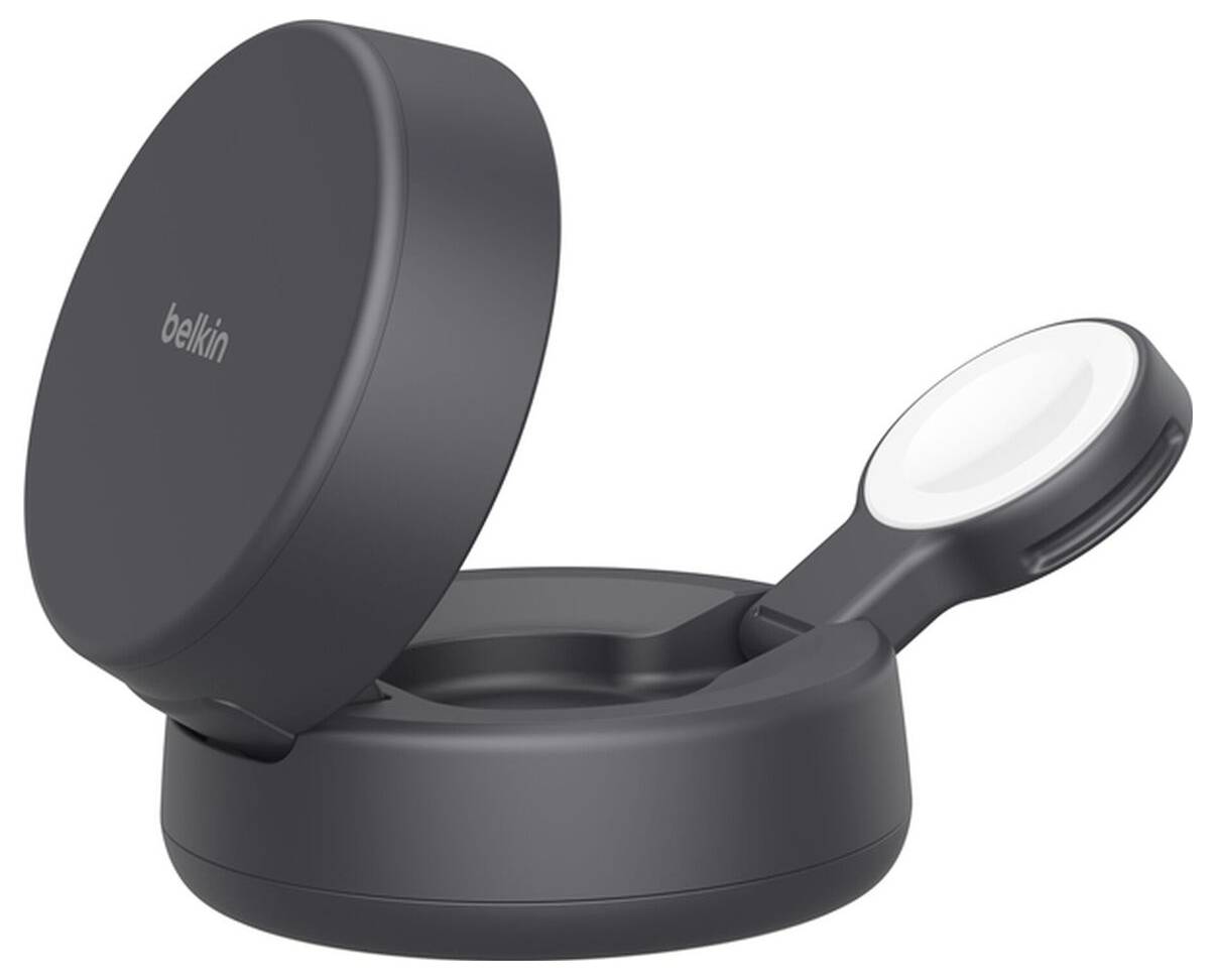 Stacja bezprzewodowa Belkin MagSafe z okrągłą podstawą, składaną magnetyczną podkładką i regulowanym uchwytem do telefonu