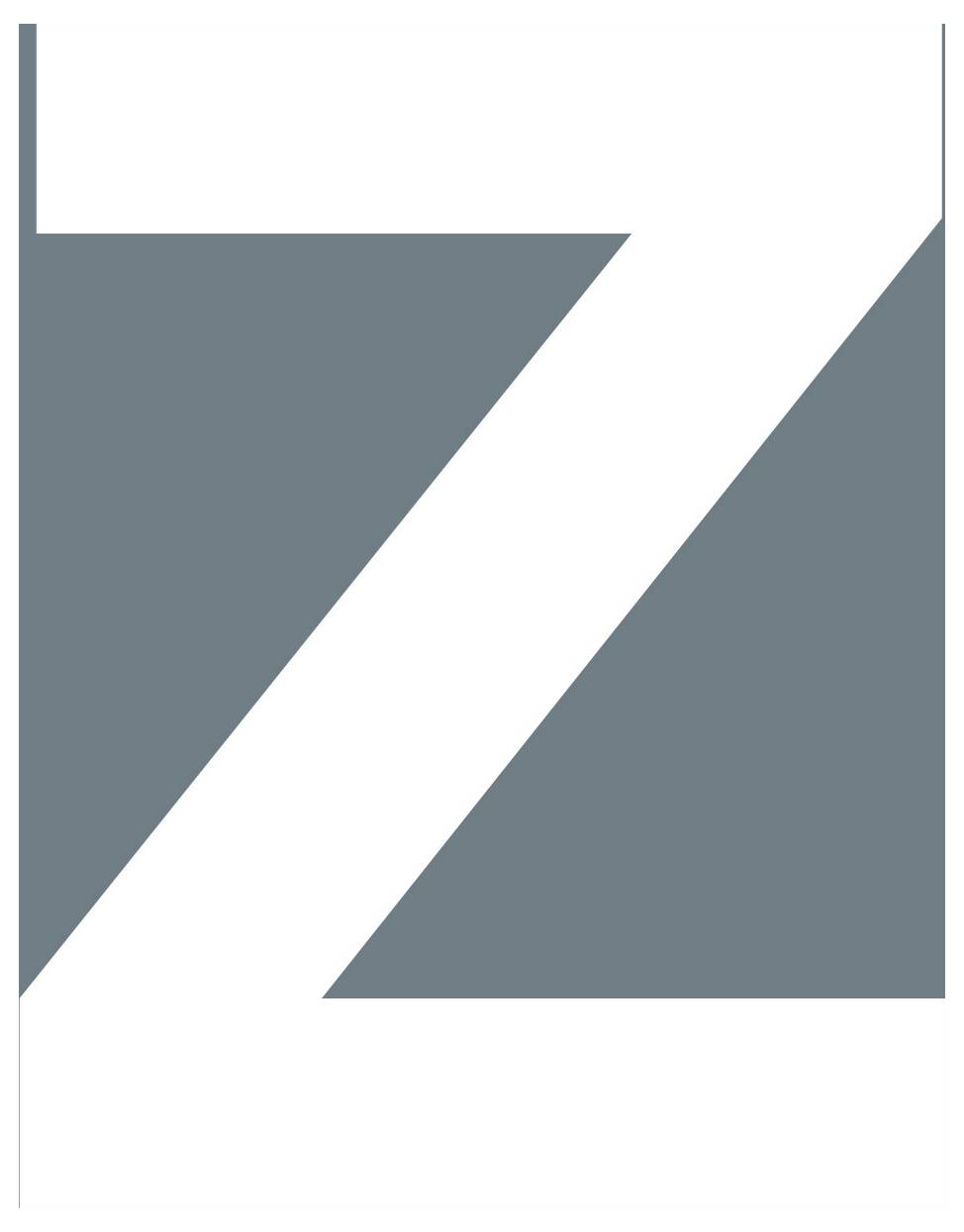 Abstrakcyjna grafika w kolorze morskim z dużym białym pasem ukośnym tworzącym stylizowaną literę 'Z' na jasnym tle.