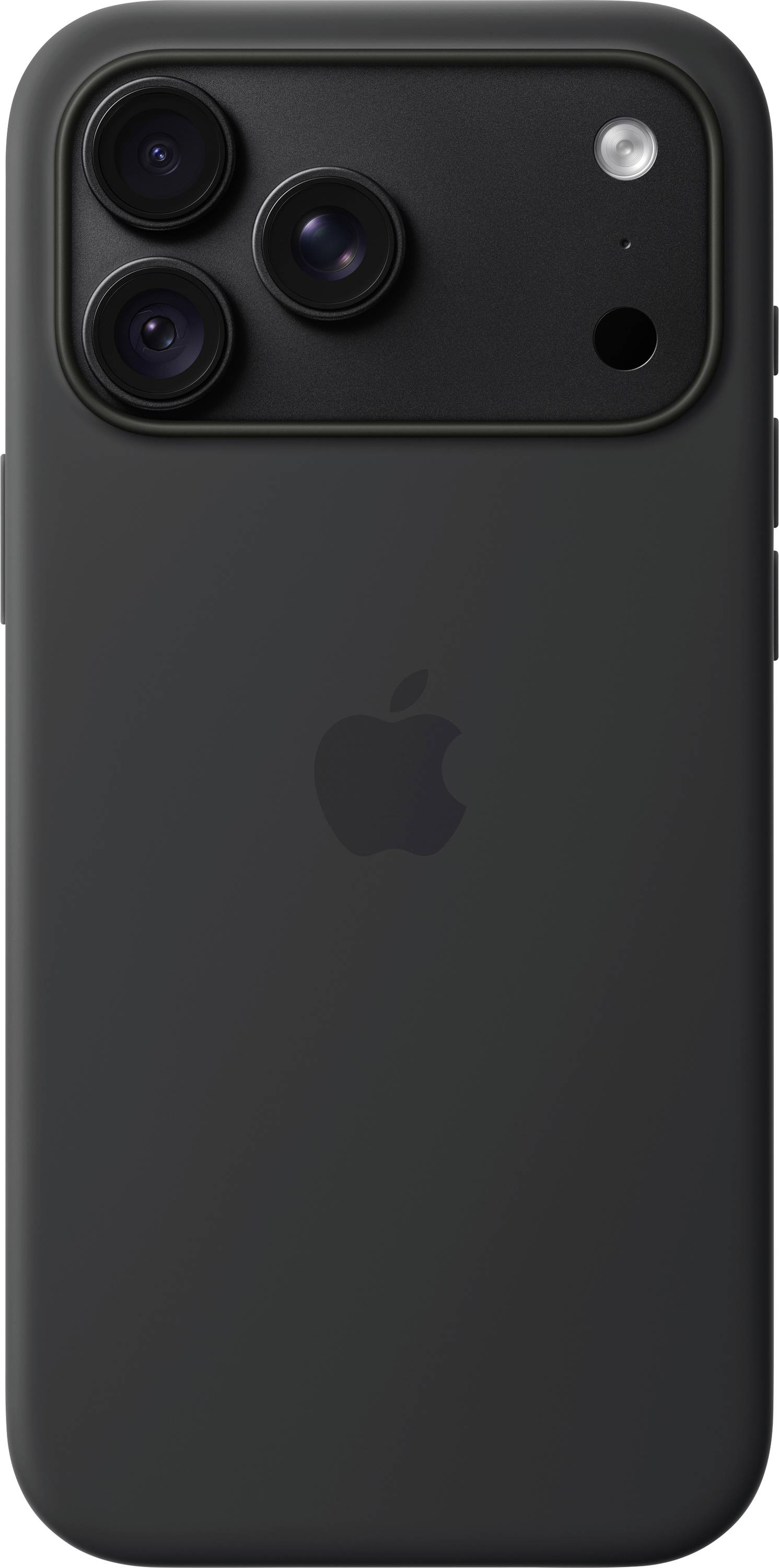 Tył czarnego iPhone'a z potrójnym zestawem aparatów tylnych i widocznym logo Apple'a.