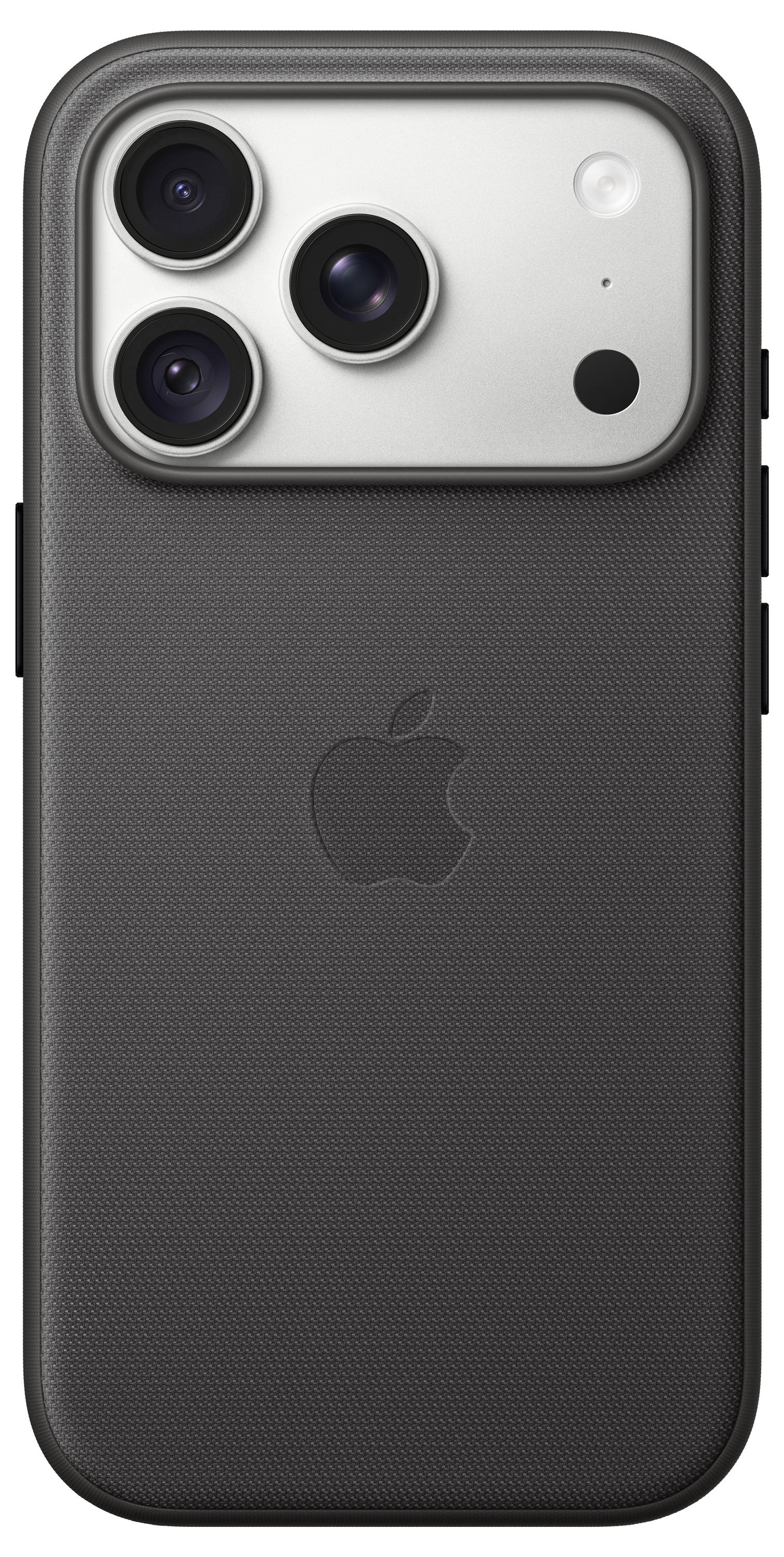 Czarne etui iPhone'a pokazujące tył telefonu z potrójnymi kamerami tylnymi i logo Apple'a.