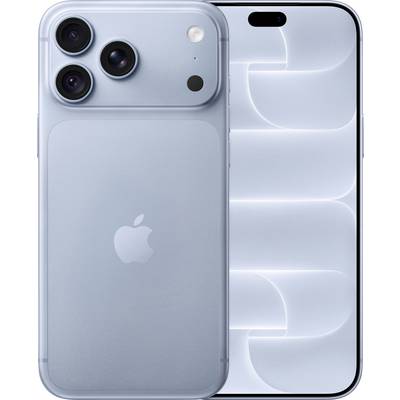 Widoki przedni i tylny jasnoniebieski iPhone'a z trzema kamerami na tylnym panelu, pokazujący logo Apple oraz design ekranu.
