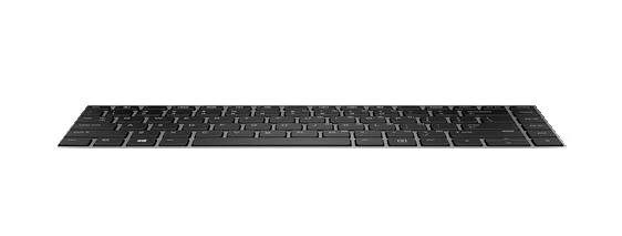 Czarna klawiatura laptopa pokazana w profilu na białym tle.