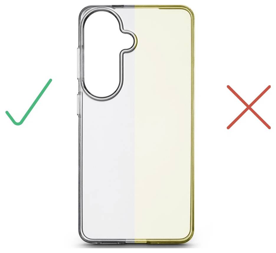 Etui na telefon pokazane w pionie z zielonym znacznikiem wyboru po lewej stronie i czerwonym X po prawej stronie, wskazującym, że styl po lewej jest poprawny, a styl po prawej jest niepoprawny.