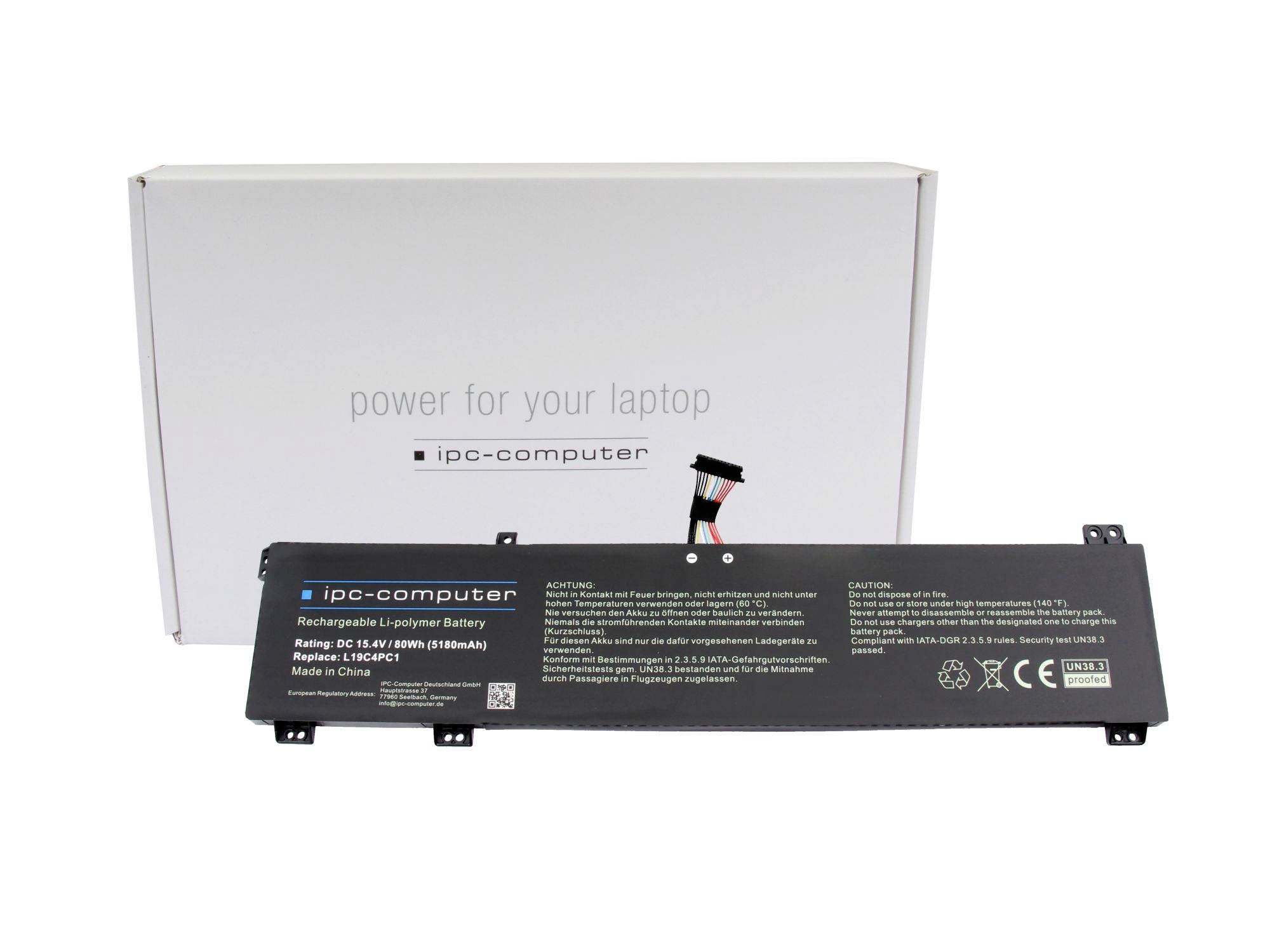 ipc-computer Batterie dordinateur portable Akku L19C4PC1 REPLACE 15.40 V 5180 mAh IPC-Computer