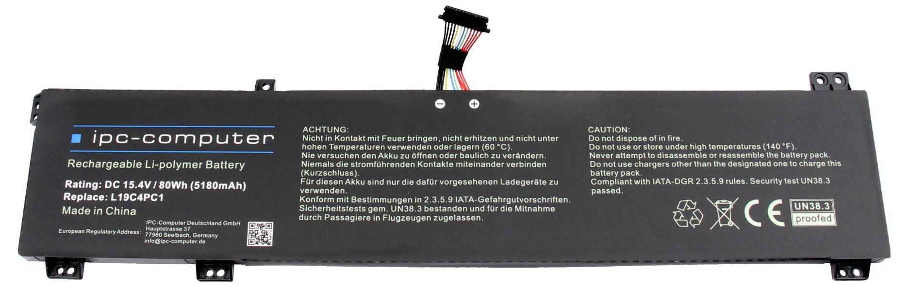 ipc-computer Batterie dordinateur portable Akku L19C4PC1 REPLACE 15.40 V 5180 mAh IPC-Computer — Photo 3 sur 3