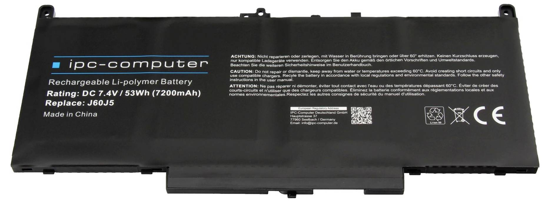 ipc-computer Batterie dordinateur portable Akku J60J5 REPLACE 7.40 V 7200 mAh IPC-Computer — Photo 3 sur 3