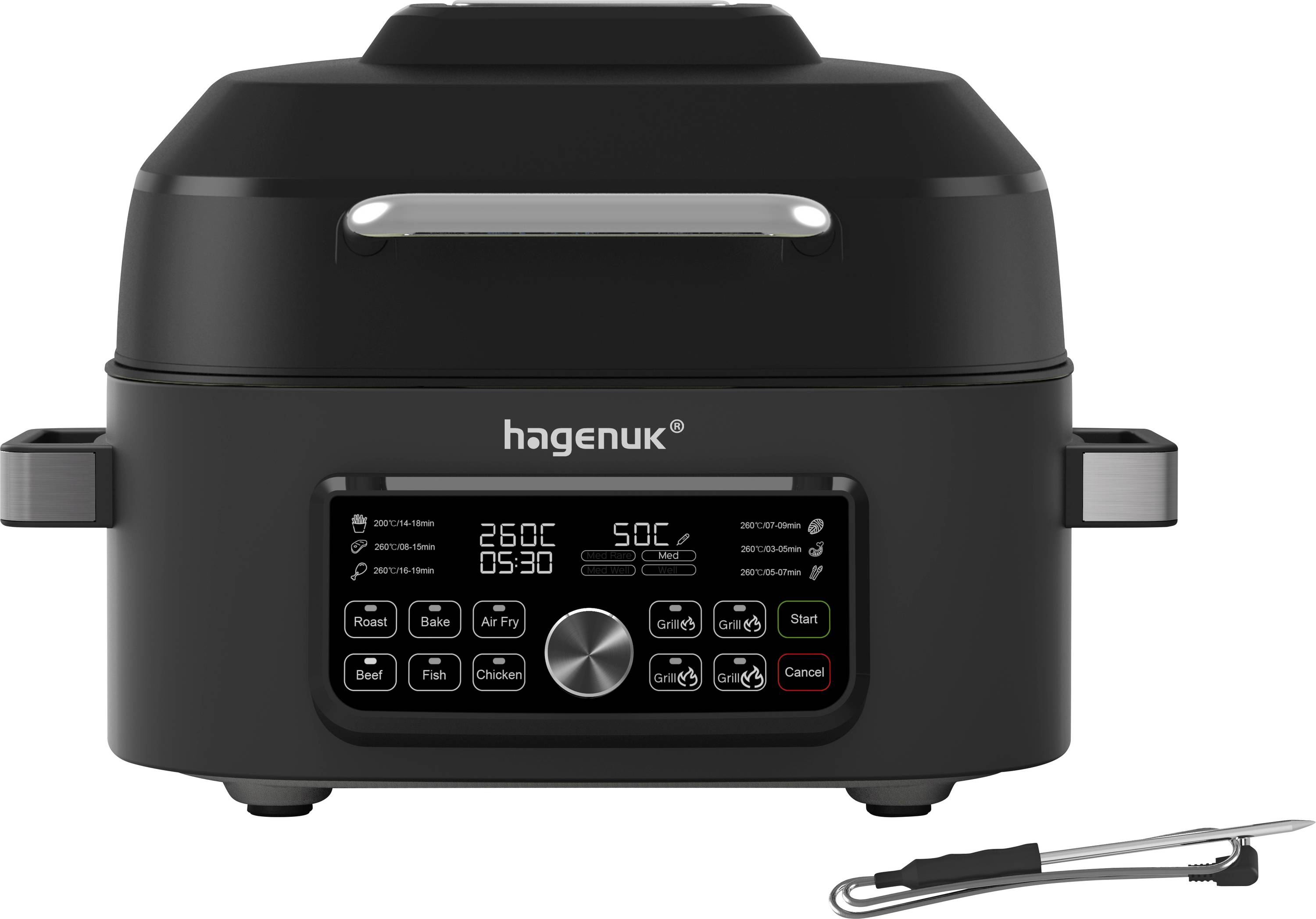 Hagenuk MAF-1600D.8 Friteuse à air chaud / grille de table 6 l 1660 W revêtement anti-adhésif, fonction grill, boîtier Cool-Touch, Minuteur digital, hublot, fonction minuteur, protection contre la surchauffe, fonction chaleur tournante noir