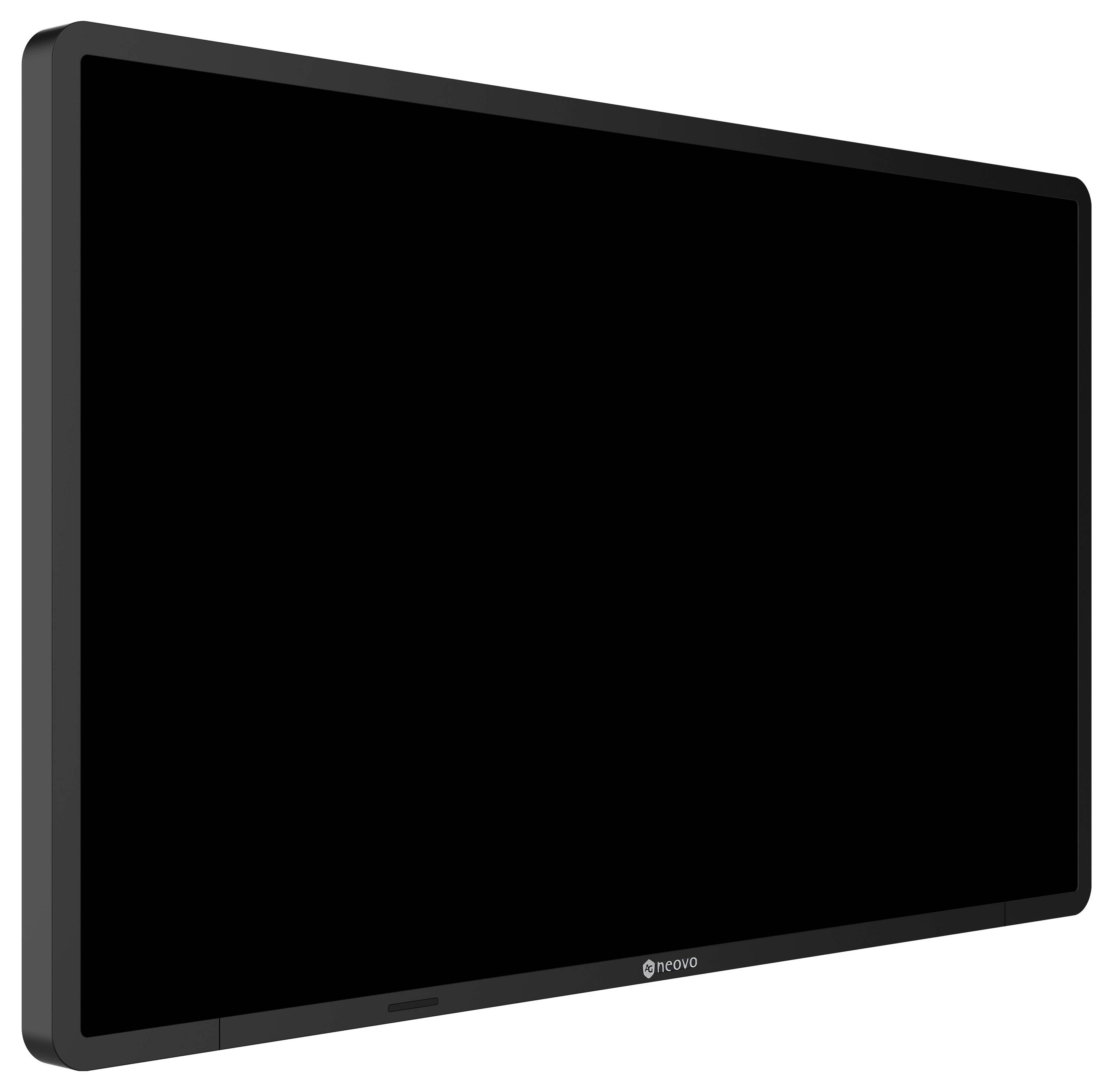 Czarny monitor płaski lub telewizor pokazany pod kątem na białym tle