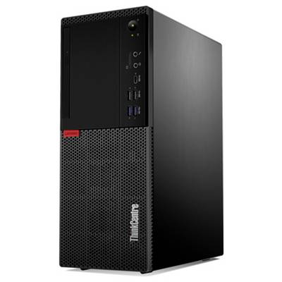 Czarna obudowa komputera stacjonarnego Lenovo ThinkCentre z przyciskiem zasilania z przodu i portami USB/audio na przednim panelu