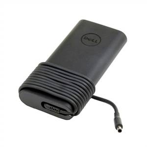 Adapter zasilacza Dell do laptopa z przewodem spiralnym i złączem baryłkowym na białym tle