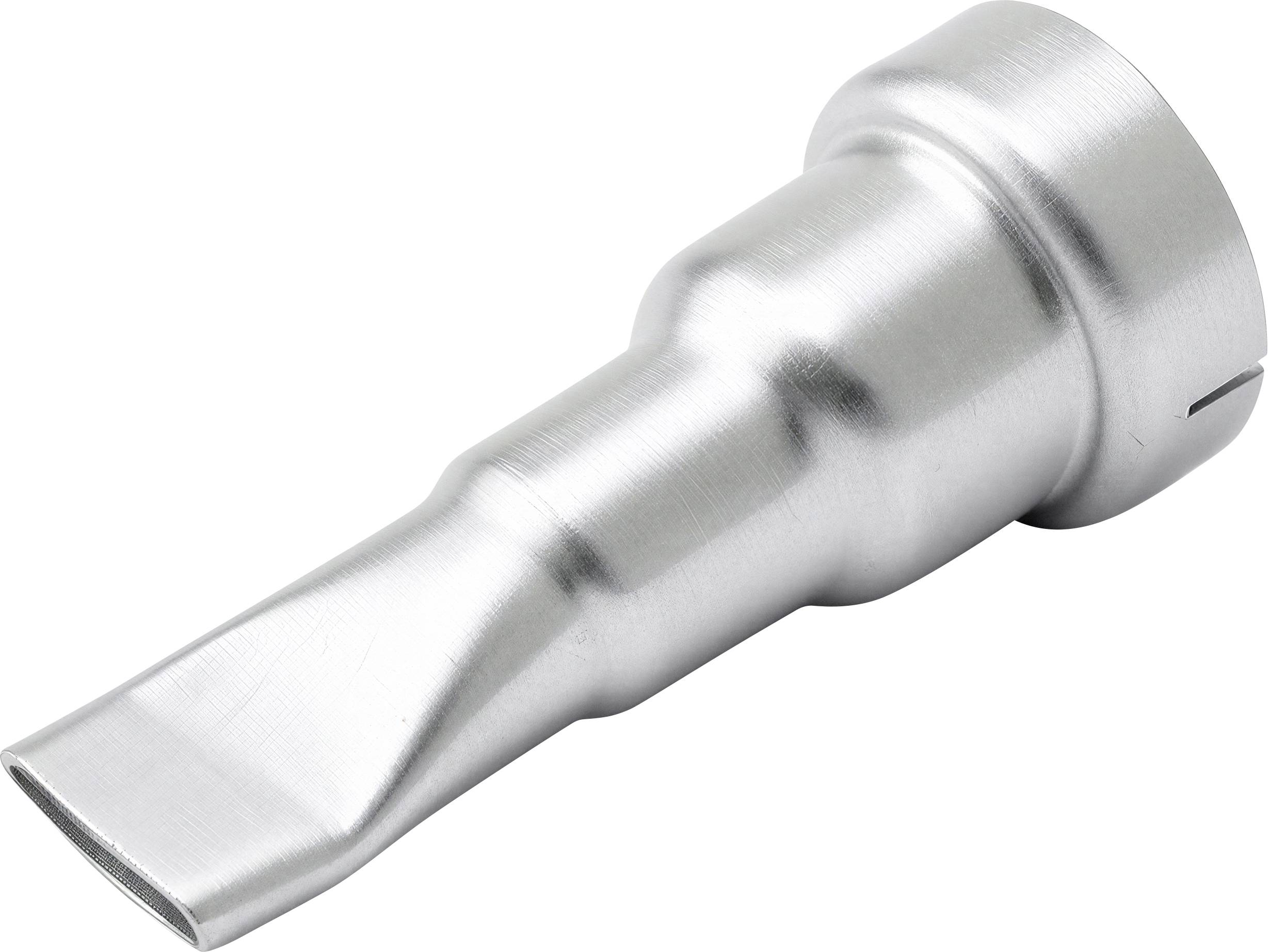 Zbliżenie srebrnego metalowego gniazda adaptera lub przedłużenia bitu wiertarskiego na białym tle, ustawione diagonalnie.