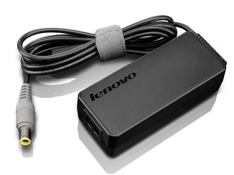 Adapter zasilającego laptopa Lenovo z dołączonym kablem ładującym i końcówką wtyczki na białym tle.