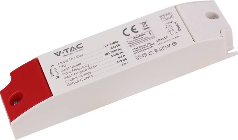 V-TAC VT-24063 Sterownik LED 60 W 2.5 A 24 V 1 szt.