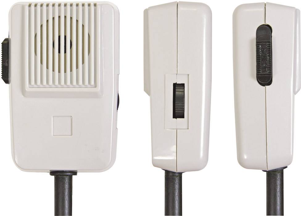 Trzy ujęcia białego urządzenia elektrycznego z otworami wentylacyjnymi i przełącznikami, stojącego pionowo z przewodem zasilającym.