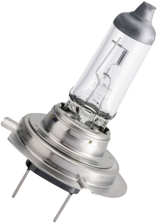 Żarówka halogenowa w zbliżeniu, z widoczną żarową spiralą wewnątrz przezroczystego szklanego bańki.