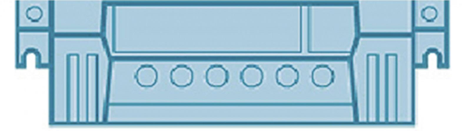 Niebieski drukarz z przodu z sześcioma symetrycznie rozmieszczonymi przyciskami.