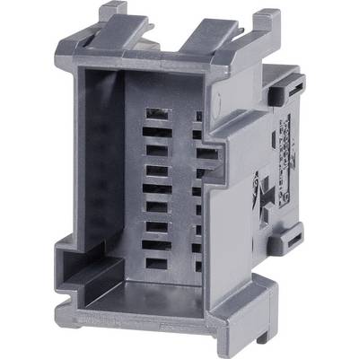 Szary, prostokątny, wykonany z tworzywa sztucznego korpus o otwartych bokach i kilku szczelinach z tyłu. Wygląda na element elektrycznego lub mechanicznego systemu.