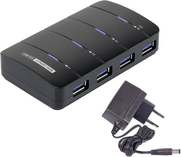 Renkforce RF-3016752 USB-Hub 4 porty USB-A USB 3.0 5 GBit/s z diodą LED statusu czarny
