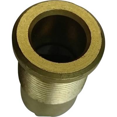 Metalowy element cylindryczny, z gwintem wewnętrznym i gładką powierzchnią, prawdopodobnie przeznaczony do łączenia rur.