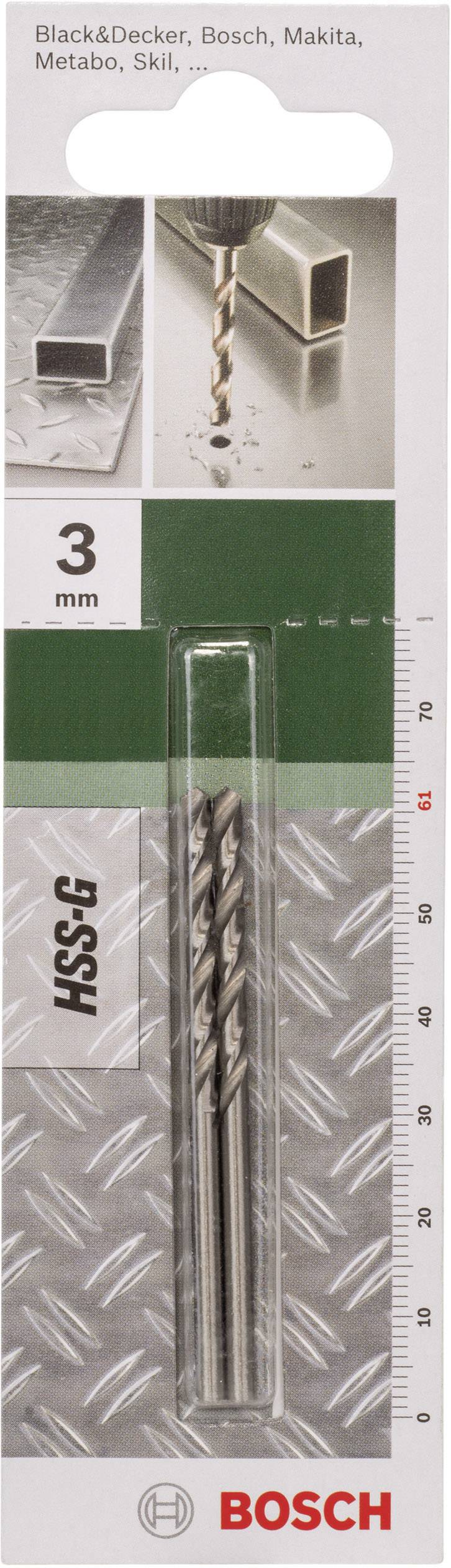 Свердло Bosch Accessories 2609255038 HSS для металу 3 мм Загальна довжина 61 мм шліфоване, прямий хвостовик DIN 338, 2 шт.
