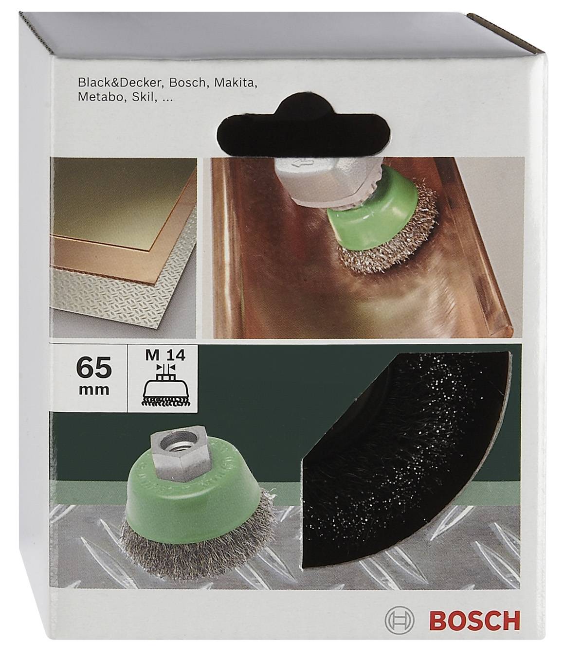 '65 mm szczotka druciana do wiertarek, odpowiednia do czyszczenia i gratowania powierzchni metalowych.'