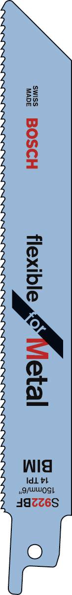 Niebieskie metalowe ostrze piły marki Bosch z napisem 'Flexible for Metal', przeznaczone do cięcia metalu.