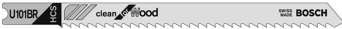 Brzeszczot z napisem 'clean for wood' i nazwą marki 'Bosch', przeznaczony do prac związanych z cięciem drewna.