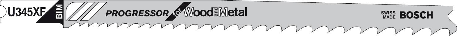 Brzeszczot z napisem 'Bosch Progressor for Wood + Metal', odpowiedni do obróbki drewna i metalu.