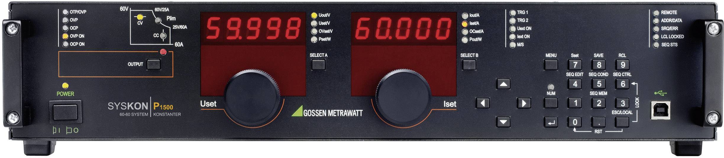 Elektroniczne urządzenie z dwoma cyfrowymi wyświetlaczami, wieloma przyciskami i złączem USB. Po lewej stronie na górze diagram przedstawia wyjście.