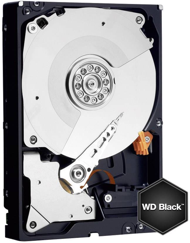 Wewnętrzny dysk twardy Western Digital z serii 'WD Black'. Jest otwarty, przez co widoczne są jego talerze oraz głowica odczytu/zapisu.