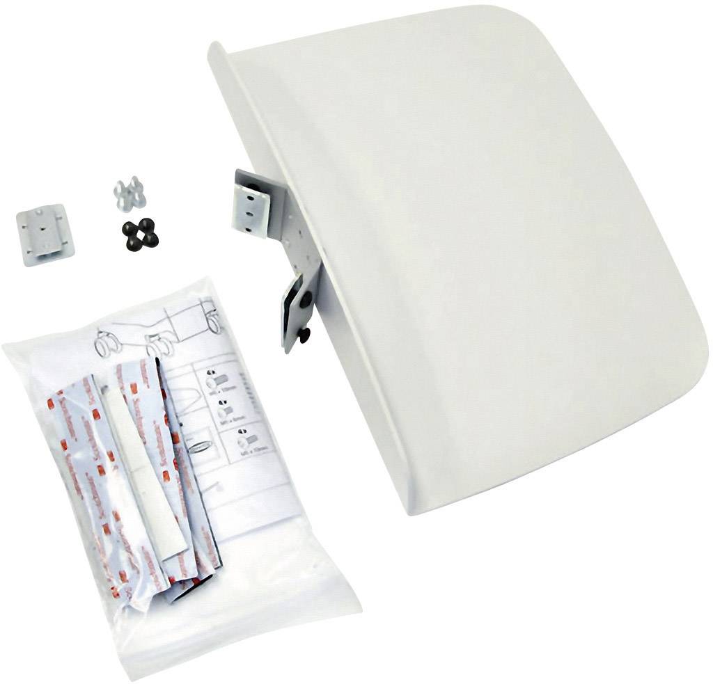 Zestaw instalacyjny anteny z białym panelem, wspornikiem i akcesoriami, w tym materiałami montażowymi.