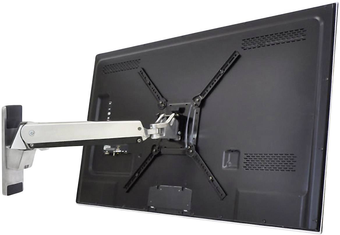 Płaski ekran widziany od tyłu na regulowanym uchwycie ściennym.