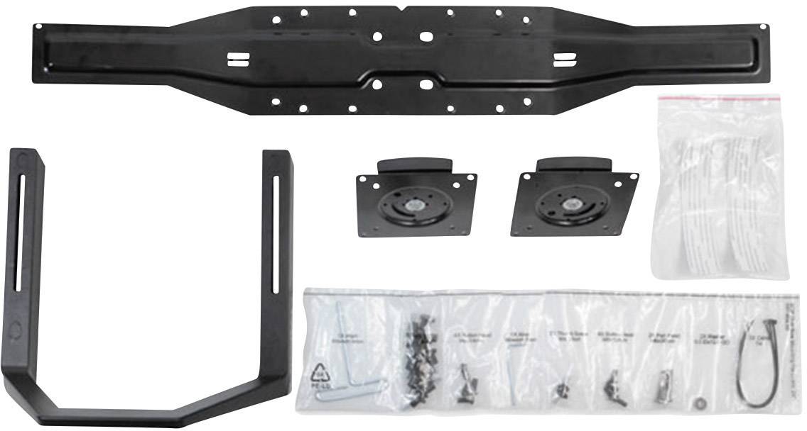 Zestaw metalowych elementów stojaka montażowego z śrubami i instrukcją montażu zapakowany w woreczki z tworzywa sztucznego, gotowy do instalacji.