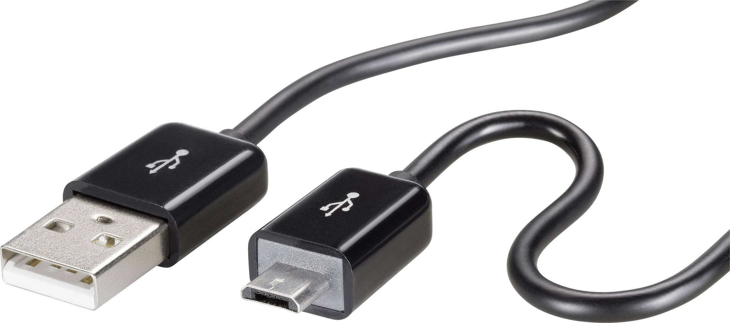 Kabel USB z standardowym wtykiem USB do komputerów oraz wtykiem micro-USB do urządzeń mobilnych, przeznaczone do przesyłania danych i ładowania.