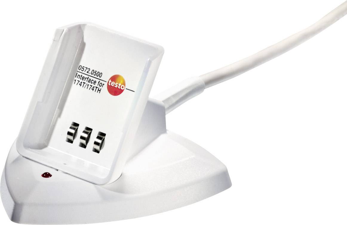 Białe przewód ładujący jest podłączony do białej stacji ładującej. Stacja posiada przednie światła i jest oznaczona nadrukiem 'Testo'.